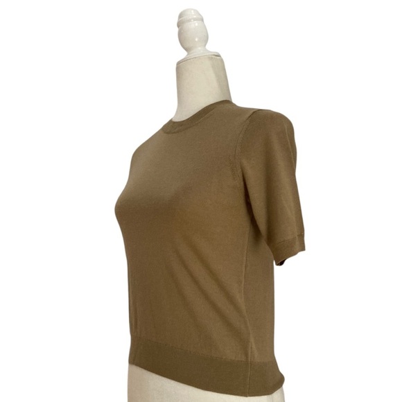 Burberry Uniform 100% Merino Wool Short Sleeve Crew Neck Sweater XS Caramel - Picture 4 of 11